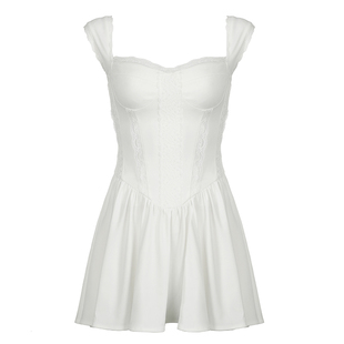 SWEETOWN公主小妹#纯欲甜美收腰蕾丝花边吊带裙白色少女感A字短裙