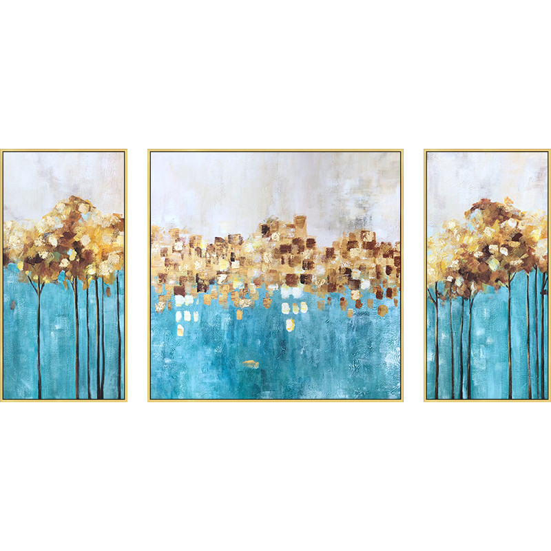 金箔色油画手绘简约客厅装饰画
