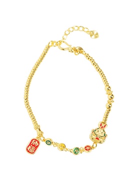 越南沙金珐琅彩兔爷手链