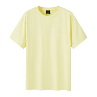 TEEK纯色纯棉圆领短袖t恤男夏季基础款内搭打底衫柠檬黄体恤上衣