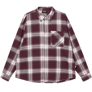 MLMR男装秋季新款复古感时尚潮流格子衬衫外套翻领撞色宽松版男女