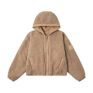 老钱风大鹅男女同款双面穿抓绒飞行员夹克连帽羊羔绒外套女装冬