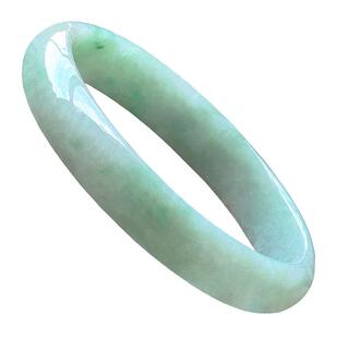 翡翠林 超大圈口翡翠手镯76 缅甸天然阳绿冰糯种阳绿飘红翡玉镯77