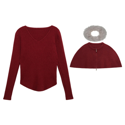 LEAPDREAM针织衫女毛领斗篷披肩