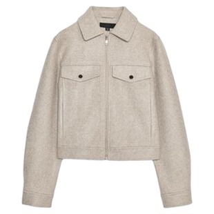 ZA外贸出口女装新款复古行政风毛呢软质拉链夹克外套3046265