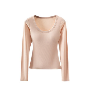 漫画胸长袖T恤女秋带胸垫圆领打底衫免文胸上衣内搭薄款秋衣外穿