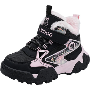 巴布豆儿童棉鞋冬季运动鞋加绒加厚保暖大棉女孩子中大童女童棉靴