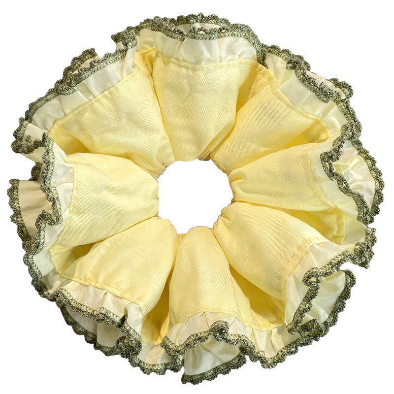 柠黄森语~ 黄色绿边双层大肠发圈女韩系扎马尾丸子头发饰头花皮筋