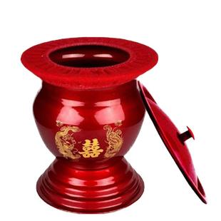 婚庆用品铁痰盂子孙桶红色高脚痰盂马桶搪瓷带盖夜壶尿壶结婚陪嫁