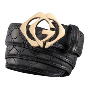 双G男士皮带平滑扣百搭真皮时尚年轻人韩版酷奇发型师潮腰带牛仔