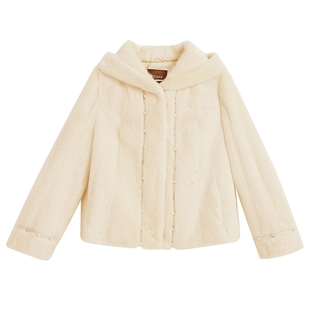 YINER音儿专选2025秋季新款法式奢雅保暖H型连帽水貂毛皮草外套