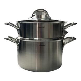 18/10不锈钢24cm双耳蒸锅 三层复合钢加厚一体大容量汤锅不挑炉灶