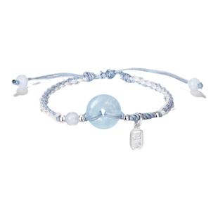 zeroline海蓝宝水晶平安扣手链女生情侣手绳编织男生蓝色生日礼物