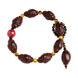 橄榄核手串原籽机刷玉化包浆精工雕刻弥勒佛念珠文玩朱砂配饰手持