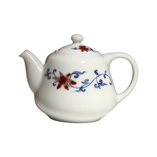 茶与器台湾省晓芳窑手绘青花釉里红缠枝花卉瓜蔓壶90年代早期作品