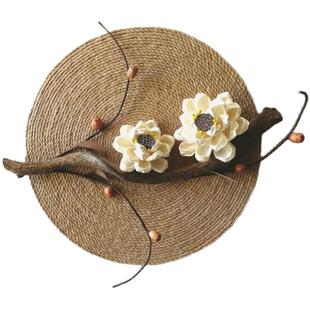 睡莲清韵麻绳圆形装饰画禅意新中式家居壁饰挂件干花玄关民宿墙饰