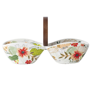 贝玉七彩云花水果碗沙拉碗创意手提干果盘陶瓷零食碗点心盘凉菜盘