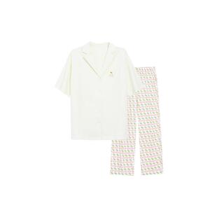 ubras家居服短袖短裤纯棉睡衣套装100%棉女生T恤长裤纯色新款