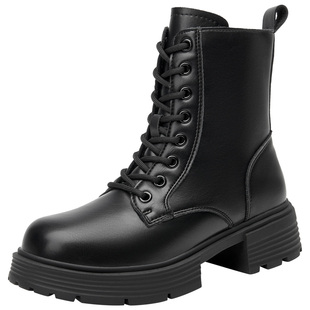 大东官方黑色马丁靴女款2025新款冬季新款厚底英伦风加绒靴子短靴