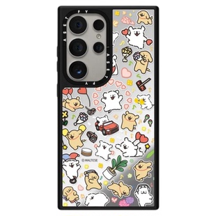 线条小狗手机壳磁吸magsafe镜面防摔保护套适用于三星Galaxy S25ultra/S25/S24/S23ultra可爱个性创意