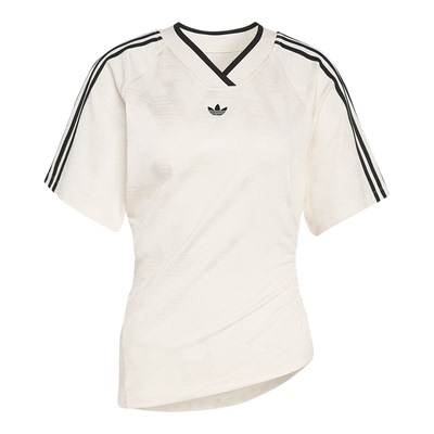 Adidas/阿迪达斯正品三叶草女士透气球衣风修身V领短袖T恤KC9122