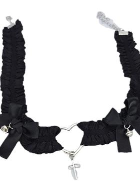 女白色蝴蝶结铃铛爱心十字架项链