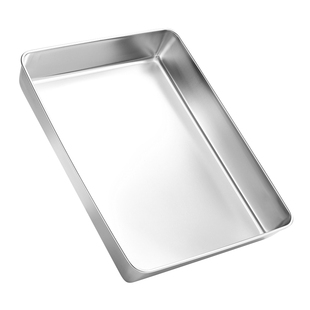 不锈钢方盘平底盘子长方形盒子带盖深盘提拉米苏器皿加厚托盘铁盘