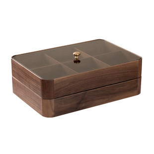 北美黑胡桃木零食盒带盖木质干果盒多层坚果收纳盒过年桌面糖果盒