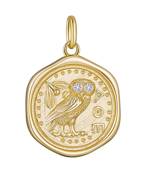 复古金币吊坠猫头鹰金币925银