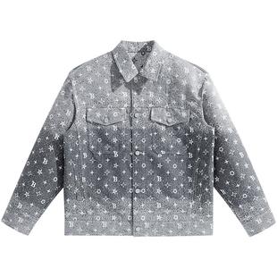 太平鸟男装立体提花渐变牛仔夹克秋冬季满印潮流休闲茄克外套