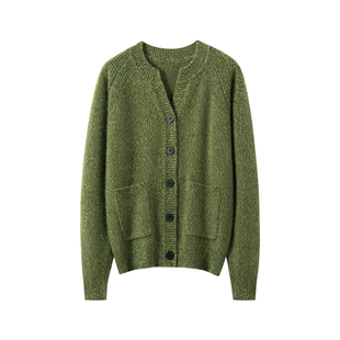 之禾同款100%纯山羊绒开衫女秋冬新款剪刀领带兜花纱宽松毛衣外套