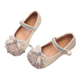 真皮女童水晶鞋2026春秋新款儿童公主鞋洋气小女孩单鞋软底小皮鞋