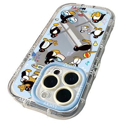 不规则企鹅镜面适用苹果17promax奶油壳华为oppo新iPhone16pro/15/13promax手机壳真我红米小米13pro/u