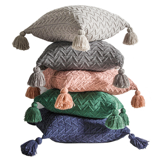 北欧风ins粗毛线针织流苏抱枕套靠垫套子软装饰卧室客厅沙发腰枕