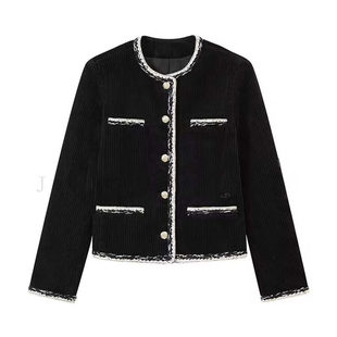 jennie同款小香风复古上衣重工撞色灯芯绒粗花呢钻扣短款外套秋冬