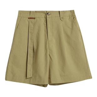 UnBleu卡其色短裤女夏季新款气质高端女装宽松休闲天丝棉裤子