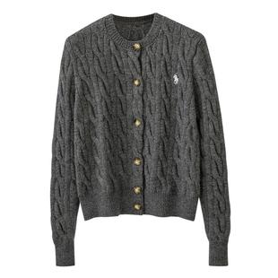 秋冬季爆款大麻花针织开衫女圆领高级感休闲毛衣外套刺绣战马上衣