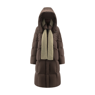 陈都灵同款艾莱依长款羽绒服女2025冬季新款可脱卸连帽围巾领外套