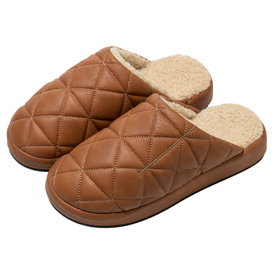 高级感防水棉拖鞋女秋冬季室内加绒保暖居家防滑牛筋底PU皮拖鞋男