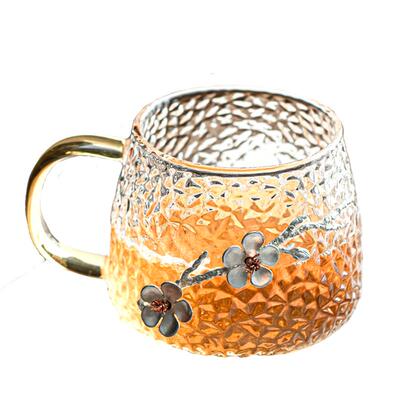馨玉坊玻璃绿茶花锤纹单层杯子