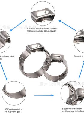 跨境151PCS套盒304不锈钢专用单耳夹抱卡箍/钳管束无极卡箍管箍