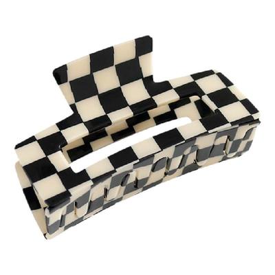 网红欧美抓夹黑白棋盘格发夹气质