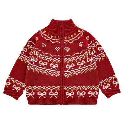 幼悠女童2025新款复古高领保暖毛衣羊毛混纺冬季宽松儿童开衫年服