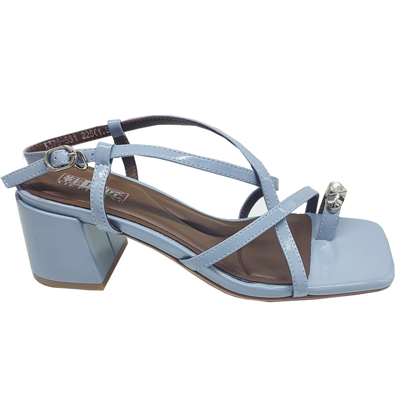 鞋皮匠新款头层牛皮时尚舒适方头粗跟百搭鞋一字拖鞋外穿女凉鞋