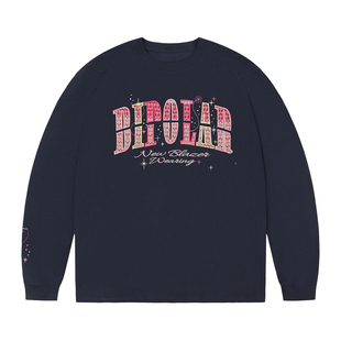 BIPOLAR星星渐变贴布长袖潮牌美式休闲宽松圆领上衣T恤秋打底衫男