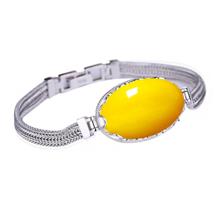 S925纯银手链空托diy镶嵌蜜蜡琥和田玉翡翠宝石银饰空托女 16*26