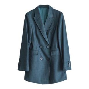 与众不同 通勤职场 威尔士休闲小西装色织格纹双排扣显瘦西装外套