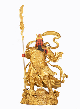 中式纯铜九龙关公交招财摆件