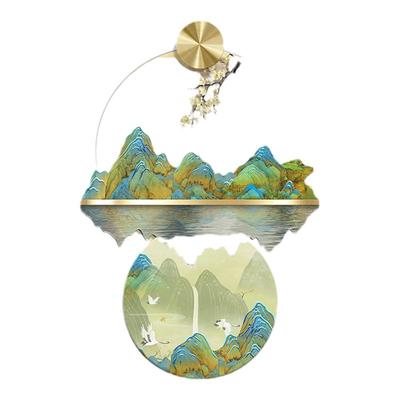 千里江山图玄关装饰画带灯