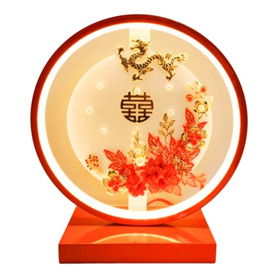 红色实用中式树脂新婚礼品床头灯